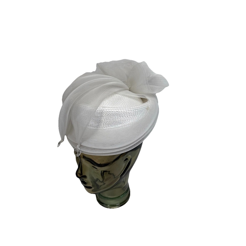 White Church Derby Hat Lg Bow Rhinestone, Formal Wedding Tea Party W/Hard Box
